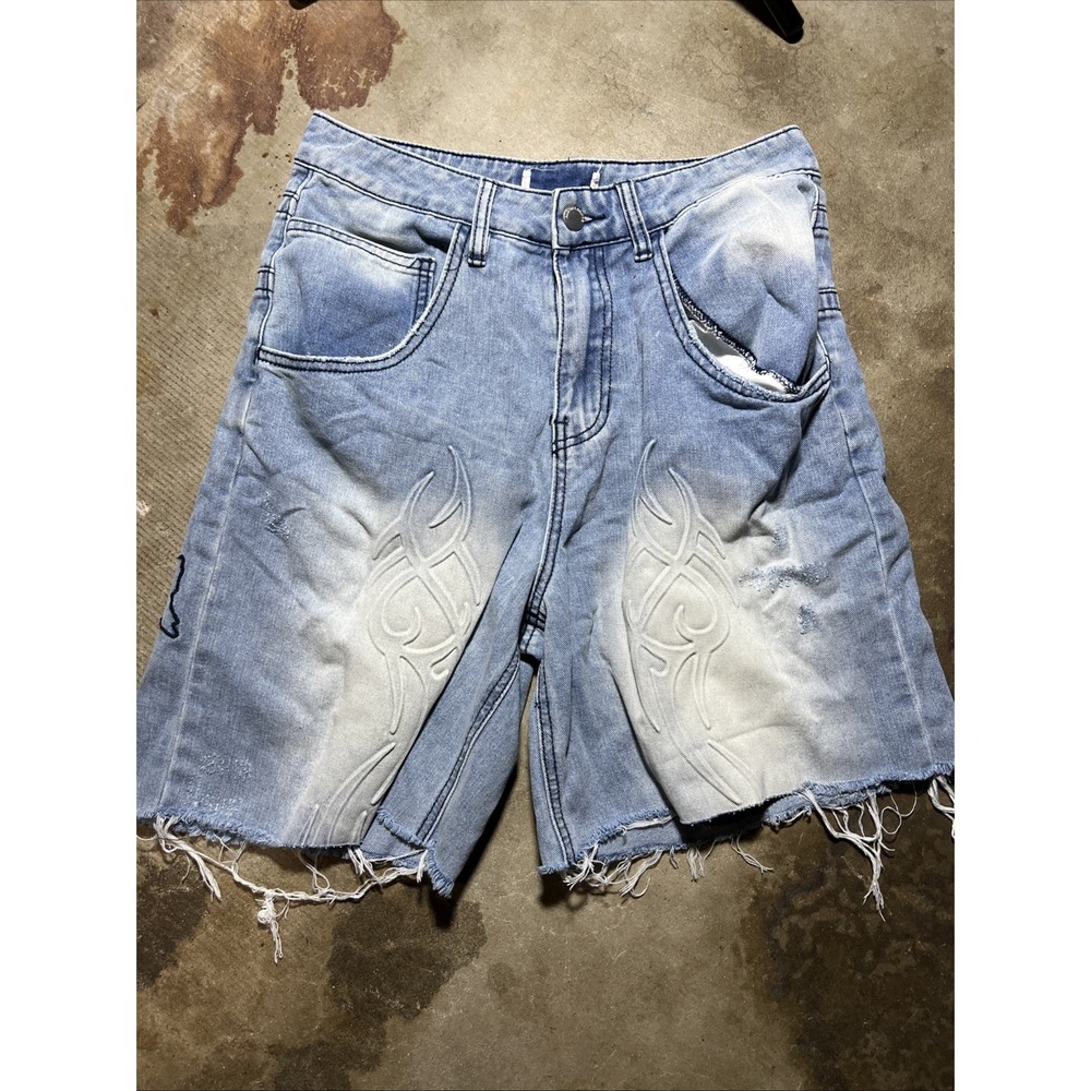 Austin Landing Big Pockets Denim Jean Shorts Streetwear Gangster Rap Logo Sz 2